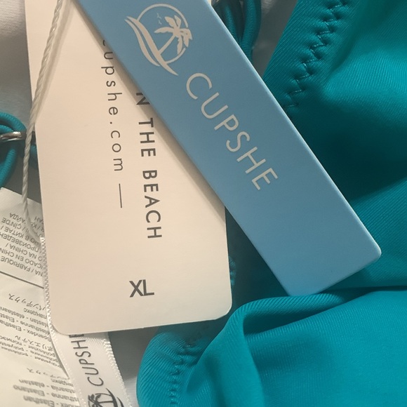 Cupshe Women's Teal Ruched Vacation One Piece Swimsuit Plunging Neckline Size XL - Picture 6 of 7